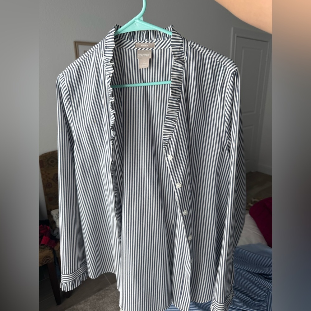 Chico's Navy and White Striped Blouse